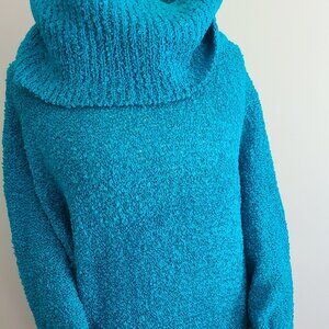 Fun Retro Aqua Bright Cowl Neckline Nubby Sweater Sz Kitty Hawk Small